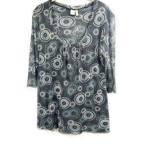 Anthropologie Johnny Heaven Mesh‎ Top XL Gray Black Stretch Layered 3/4 Sleeve
